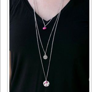 Long Silver and Pink Necklace
